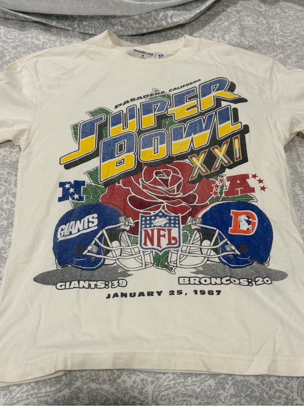 Abercrombie & Fitch White Super Bowl Graphic Tee with Multicolor Artwork